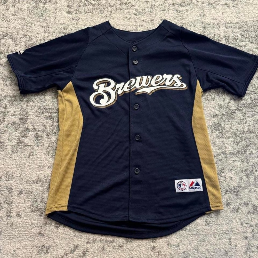 Youth Medium Majestic Ryan Braun Milwaukee Brewers Jersey.